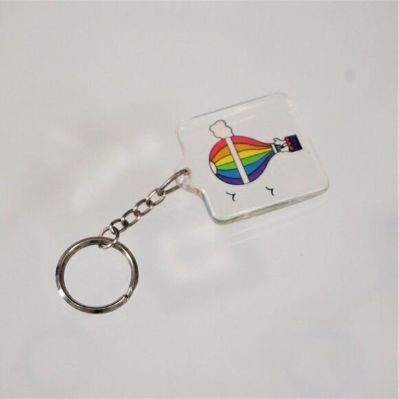 Vintage Air Balloon Keychain w Ring Pride Colors 2 Sided Lucite - Picture 3 of 4